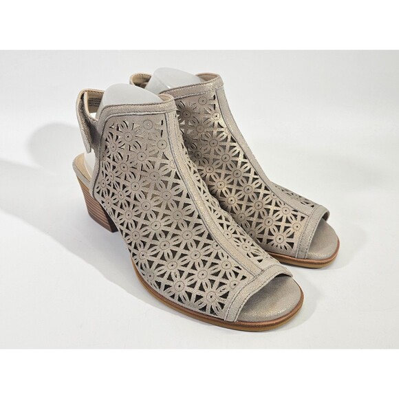 EARTH Women's 8.5 Murano Mist Sandal Laser Cut Leather Open Toe Heels Shoes - Picture 2 of 10